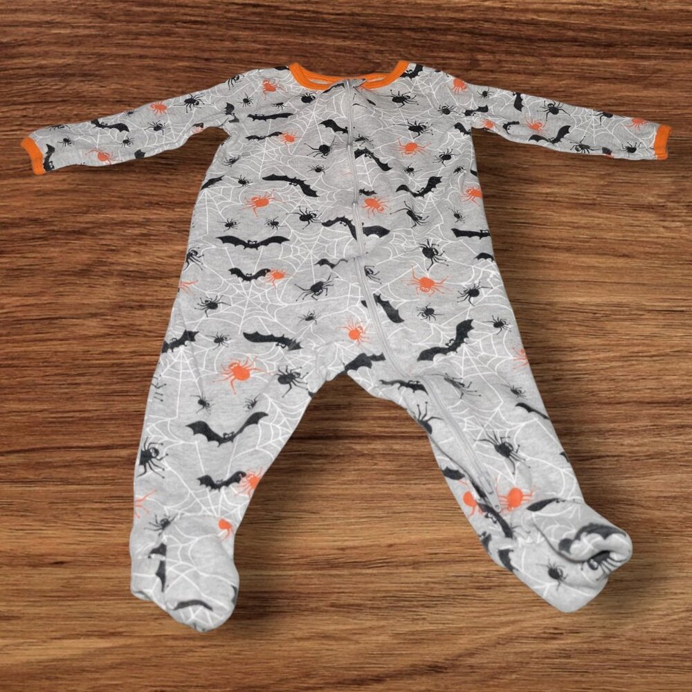 Celebrate Halloween Footed Sleeper 3-6M Bats Spiders Cotton Zip Pajamas